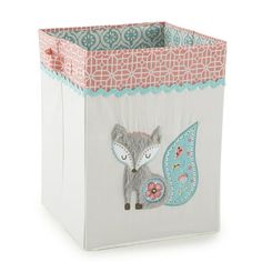 a small storage box with a fox design on it's front and side panels