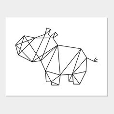 an animal made out of geometric lines on a white background with the word rhino written in black