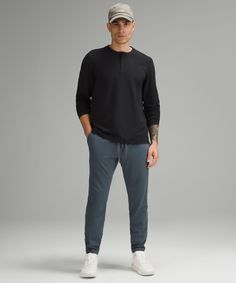 Rest And Reset. These Lightweight Pants Have A Softly Brushed Interior That Makes Downtime Irresistible. Designed For Casual. Streamlined Fit That Skims Glutes And Thighs, Then Tapers To Hem:intended To Sit At Ankle For 32"-34" Inseam. Hand Pockets With Hidden Phone And Coin Sleeves. Zippered Back Pocket. Waistband Drawcord Can Be Worn Inside Or Out. | Soft Jersey Tapered Pant Regular Men's Business Casual Outfits, Men Joggers Outfit, Mens Athleisure Outfits, Austin Outfits, Mens Joggers Outfit, Lightweight Joggers, Jogger Outfit, Slim Dress Pants, Tapered Pant