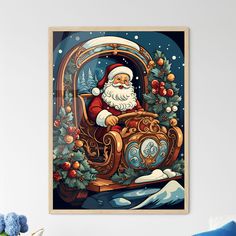 Christmas - A Cartoon Of A Santa Claus Driving A Sleigh Default Title White Beard, Red Suit, The Night Sky, A Cartoon, Bright Red, Night Sky, Night Skies, Reindeer, Santa Claus