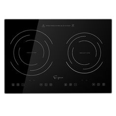 an electric cooktop with two burners and three zones on the front, in black