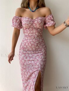 Lasaky - Luxurious Long Dress with Fanned Hem and Flares Party Dress Elegant, Boho Dresses Long, Female Dress, Ankle Length Dress, Club Wear, Glamorous Style, Floral Short, Floral Print Shorts, Floral Print Dress