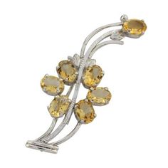 A citrine marigold is captivating in a brooch pin of splendid elegance. From India's Alok Jain the rhodium plated sterling silver brooch is crafted with 7 gemstone carats. .925 Sterling silver Silver Brooch Pin, Floral Brooch, Ruby Pendant, Sterling Silver Brooch, Ring Crafts, Silver Brooch, Jewelry Packaging, Jewelry Gift Box, Free Jewelry