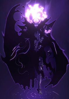 an animated image of a man in a dark room with purple light coming from his head