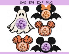 mickey mouse ears and bats with candy in the shape of pumpkins for halloween decorations