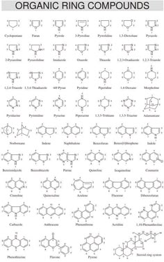 organic ring compound diagram with the names and symbols for each element in it, including