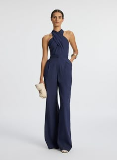 Murphy II Stretch Linen Jumpsuit Wedding Officiant Outfit, Resort Formal, Blue Jumpsuits Outfit, Jumpsuit For Wedding Guest, Raffia Clutch, Semi Formal Attire, Jumpsuit Navy Blue, Wedding Guest Attire, Welcome Party