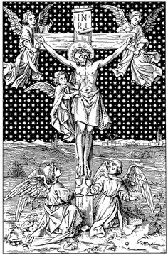 the crucifix is depicted in this black and white drawing by an unknown artist