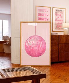 Pink Disco Ball wall art. Cool Girl print. Trendy wall art for College Apartment, Dorm room, Disco Party decor, etc.. This item is a DIGITAL download item. NO PHYSICAL item will be shipped to your address. You can print the files on a home printer, at a local print shop or even using an online print service. WHAT YOU WILL RECEIVE: HIGH RESOLUTION 5 JPG files at 300 dpi, in RGB color mode, which is a standard requirement from most professional print services.  The files will be named for the diff Preppy Disco Ball, Pink Disco Ball Decor, Pink Disco Ball Painting, Ikea Disco Ball Print, Pink Disco Ball Print, Girly Print, College Apartment, College Dorm Decorations, Preppy Room Decor