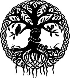 the tree of life with two birds in it, surrounded by celtic patterns and leaves