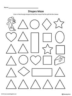 a worksheet with shapes mazes to help kids learn how to draw and color