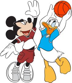 mickey and donald are playing basketball together in the disney world cartoon character drawings, cartoon characters,