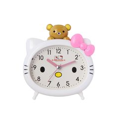 PRICES MAY VARY. [High Quality Design] - The Cat Clock Looks Like Cat Appearance, Very Cute, Kawaii.Colors: This color is white . The Cat Alarm Clock Is Made Of High-Quality Materials, And It Feels Smooth. This Clock Is Very Simple, So It Is Not Easy To Break. [Super Silent Hand] - The Second Scanning Hand Will Not Make Any Annoying Noise, And Keeps The Clock Silent, Creating A Super Quiet Sleeping Space For You [Simple Alarm Function] - The Loud Alarm Will Continue And You Can Easily Wake Up. B Hello Kitty Bedroom Decor, Clocks For Kids, Cute Alarm Clock, Hello Kitty Bedroom, Kids Alarm Clock, Cute Clock, Cool Room Decor, Hello Kitty House, Hello Kitty Rooms