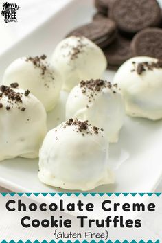 chocolate creme cookie truffles on a white plate