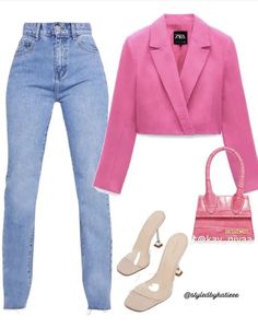 Casual Outfits Jeans, Dresses From Shein, Outfits With Pink, Out Outfits, Outfits Jeans, Going Out Outfits, Blazer Outfits, 가을 패션