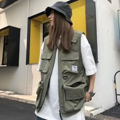 DetailsPattern Type: SolidMaterial: Polyester & CottonClosure Type: ZipperCollar: V-Neck Gilet Cargo, Green Cargo Vest, Hip Hop Fashion 90s, Cargo Vest, Green Vest, Y2k Aesthetic Outfits, Classic Jacket, Trendy Summer Outfits, Japan Style