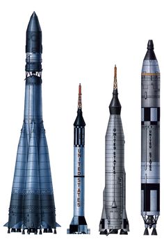 four different types of rockets are shown in this image