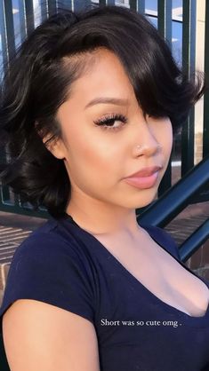 Bombshell Curls Black Women Short Hair, Cute Bob Black Women, Short Hairstyles With Bangs Black Women, Round Layers Haircut Short, Long Pixie Cut Black Women, Marilyn Monroe Hairstyles On Black Women, Short Round Layers Haircut, Blonde And Black Short Hair, Short Flat Iron Hairstyles