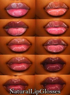 different types of lipsticks are shown in this image, with the words natural lip glosses on them