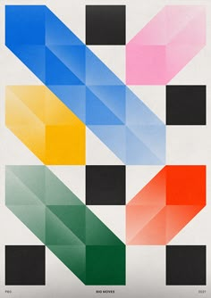 an abstract poster with different colors and shapes