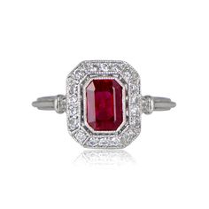 Sicily Ring Estate Diamond Jewelry, Handcrafted Engagement Ring, Vintage Art Deco Rings, Ruby Woo, Emerald Cut Diamond Engagement, Ruby Rings, Ruby Diamond Rings, Bezel Set Ring, Best Engagement Rings