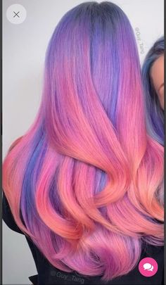 Lavender And Red Hair, Purple And Peach Hair, Purple And Coral Hair, Lavender And Peach Hair, Peach Coloured Hair, Pastel Sunset Hair, Pink And Lavender Hair, Pastel Pink And Lavender Hair, Purple To Peach Ombre Hair