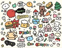 an assortment of cartoon stickers on a white background