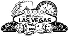 the welcome to fabulous las vegas sign with casino chips and dices around it in black and white