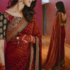 Love And Obsession Two Parts Of Coin … #fanfiction #Fanfiction #amreading #books #wattpad Designer Sarees Wedding, Designer Silk Sarees, Saree Design, Satin Saree, Indian Bridal Outfits, Red Saree