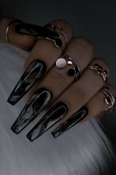 Long Black Nails, Black Acrylic Nail Designs, Bold Nails, Ombre Acrylic Nails, Rose Gold Nails, Classy Acrylic Nails, Long Square Acrylic Nails, Summer Acrylic Nails