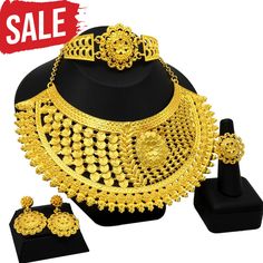 Your browser does not support our video. Make a statement with this stunning Gold Jewelry Set. This Bohemia style set features four pieces: necklace, earrings, ring and bracelet - all crafted from high-quality zinc alloy metal. Perfect for special occasions like weddings or other celebrations, this set will add sparkle and style to any look. Get ready to stand out in the crowd with this timelessly stylish Gold Jewelry Set! — Show off your inner diva with this gorgeous Gold Jewelry Set! Featuring a gorgeous bohemian round design, this luxurious set is perfect for any special occasion - weddings, parties or galas. Crafted with zinc alloy and metal, this set consists of a necklace, earrings, ring, and bracelet. With its eye-catching style and affordable price point, you can't go wrong with th Plated Alloy Costume Jewelry Sets, Gold Alloy Jewelry, Plated Metal Jewelry Sets For Party, Plated Metal Costume Jewelry Sets, Gold Alloy Jewelry For Gifts, Gold Alloy Jewelry Gift, Plated Alloy Jewelry Sets For Gifts, Adjustable Plated Jewelry For Wedding, Plated Alloy Wedding Jewelry