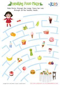 a child's activity book about healthy food mazes