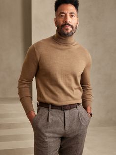 Cozy and refined, this gorgeous turtleneck sweater is crafted from Merino wool yarn spun for us by the masters at Italy's Zegna Baruffa mill, beloved for its sumptuous softness and three-season warmth.  RESPONSIBLE WOOL STANDARD CERTIFIED (NSF Certif Turtleneck Sweater Men Outfit, Men In Turtlenecks, Beige Turtleneck Outfit Men, Mens Fashion Turtleneck, Men Turtleneck Outfits, Men’s Turtlenecks, Men's Turtleneck Sweater, Men’s Fashion Turtleneck, Mens Turtleneck Outfits