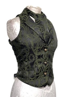 "C4/3 C5/3 RBR002X Gothic Steampunk Copper brown/Black Gothic Barbwire design Waistcoat & matching Self Tie cravat in Same fabric. This is very well 2 pcs outfit with Waistcoat, cravat included  Back of the Waistcoat has back corseted It has antique brass buttons with 2 Sides functional pockets.  It fully satin lined. Please refer to photos  XS - Bust to fit 32\"  S - Bust to fit 34\" (armhole to armhole 36\") M - Bust to fit 36\" (armhole to armhole 38\") Front length-20.5\" Back length-19.5\" L to fit 38\"  XL to fit 40\" Please note:- Even though there is a choice of sizes, these are made to order and are customise to your requirements . I do not carry stock and hence do not do refunds. Please check the sizes before you commit to your purchase. Thank you Thank you for your looking. We a Women's Waistcoat Outfit, Fitted Steampunk Vest For Costume Party, Fitted Gothic Green Corset, Fitted Vintage Vest For Costume Party, Vintage Fitted Vest For Costume Party, Fitted Gothic Vest For Halloween, Gothic Sleeveless Vest For Costume Party, Gothic Vest For Halloween Costume Party, Punk Style Fitted Vest For Fall