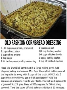 an old fashion cornbread dressing recipe is shown on the app store's website