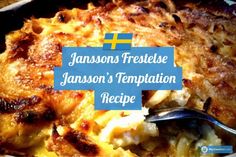 a casserole dish with text overlay that reads, jansson's freiselse jamesonn's template recipe