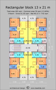 the floor plan for an apartment building with three floors and two balconies on each level