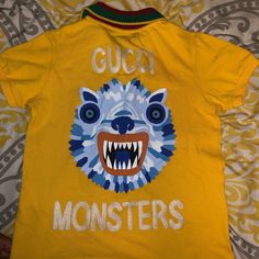 Ygucci Polo With Sweater Collar Sweater Collar, Gucci Shirts, Gold Yellow, Kids Shirts, Shirts Tops, Kids Shop, Gucci, Collar, Yellow