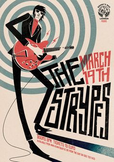 a poster for the band's concert with an image of a man holding a guitar