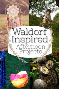 several different pictures with the words waldor inspired afternoon projects on them, including paper lanterns