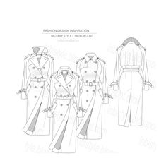 Coat Sketch, Women Trench Coat, Women's Trench Coat, Coats Women, Long Trench, Drawing Templates, Long Trench Coat