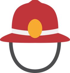 a red fireman's hat with an orange ball on the brimmed