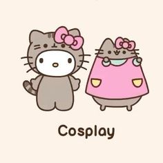 two hello kitty characters standing next to each other with the caption cosplay