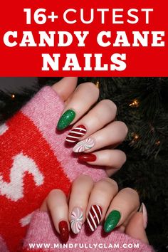 candy cane nails Peppermint Nails, Candy Cane Nail Art, Candy Cane Nail, Christmas Nail Ideas, Candy Cane Nails, Christmas Nails Easy, Nails Christmas