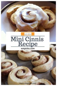 mini cinnamon rolls with icing on top and the title overlay reads, mini cinnamons recipe