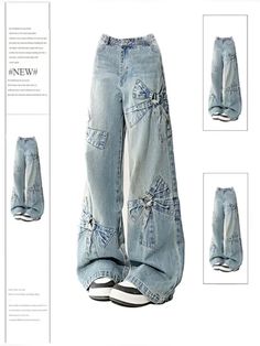 Women Blue Bow Jeans Y2k 2000s Style Aesthetic   Trousers Oversize Jean Pants Vintage Trashy Clothes. #jeans #fashion #trending #vintageclothing Trending Pants For Women, 2000s Style Aesthetic, Baggy Jeans Aesthetic, Aesthetic Trousers, Trending Pants, Trashy Clothes, Japanese 2000s, Pants Aesthetic, Denim Baggy Jeans