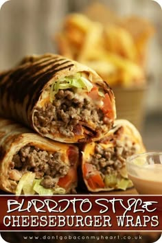 three burritos stacked on top of each other