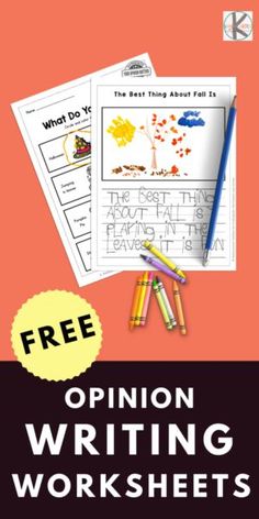 the free opinion writing worksheet is shown with pencils and crayons