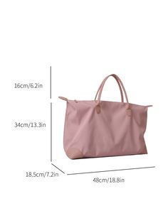 This chic and stylish minimalist nylon tote bag is designed specifically for women. Made from durable nylon fabric, it is lightweight and perfect for everyday use. The minimalist design is both fashionable and functional, making it a must-have accessory for any modern woman. Upgrade your style game with this versatile tote bag. Color : Pink Style : Casual, Elegant Type : Shoulder Tote Bag Bag Size : Oversized Pattern Type : Plain Closure Type : Zipper Features : Foldable Material : Polyamide Composition : 100% Nylon Size Bag Height Bag Length Bag Width Handle Height one-size 34 48 18.5 16 Solid Nylon Bags For On-the-go, On-the-go Nylon Bags, Trendy Nylon Shoulder Travel Bag, Trendy Nylon Travel Shoulder Bag, Trendy Large Capacity Nylon Travel Bag, Trendy Nylon Travel Bag With Large Capacity, Versatile Solid Color Nylon Shoulder Bag, Solid Color Tote Travel Bag For Everyday Use, Solid Color Travel Bag With Zipper For Daily Use