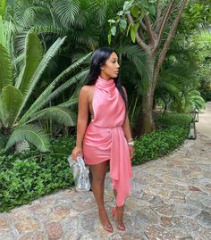 Halter Turtleneck Backless Irregular Bodycon Dress Mock Neck Mini Dress, Date Nights, Cocktail Parties, Birthday Dress, Looks Chic, Pink Mini Dresses, Birthday Dresses, Green Fabric, Girls Night Out